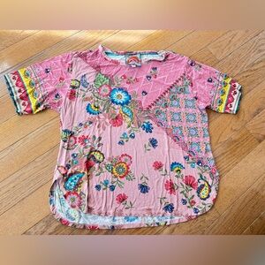 Johnny Was Pink Asymmetrical Blouse with Peter Pan Collar